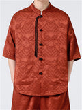 Retro Chinese Style Loose Stand Collar Satin Shirts for Men