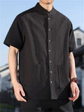 Men's Simple Short Sleeve Ramine Blend Mandarin Collar Casual Shirts