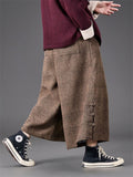 Men's Autumn Solid Color Drawstring Wide Leg Pants with Buttons Decor