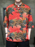 Men's Summer Cool Chinese Style Printed Half Sleeve TangSuit Shirt