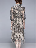 Women's Summer Embroidery Hollow Mesh Midi Dress