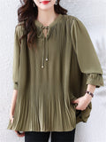 Women's Casual Solid Color Pleated Long Sleeve Shirts