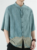 Men's Summer Print Stand Collar Half Sleeve Shirts