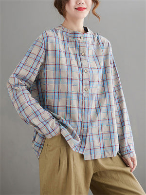 Women's Sweet Korean Style Spring Long-sleeve Plaid Shirts