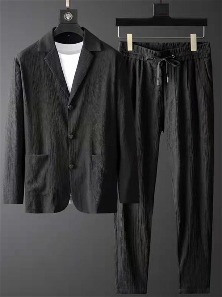 Men's 2Pcs Korean Style Texture Single Breasted Pockets Solid Color Outfits