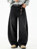 Men Vintage Baggy Curved Leg Loose Fit Washed Denim Jeans