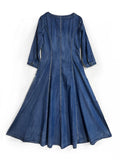 Women's Retro Hand-Embroidered Blue Denim A-Line Dress