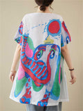 Cute Colorful Cartoon Elephant Summer Oversized Shirt for Women