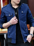Men's Casual  Autumn Solid Color Cotton Stand Collar Cargo Jackets