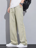 Men Wash Elastic Drawstring Waist Wide Leg Baggy Jeans