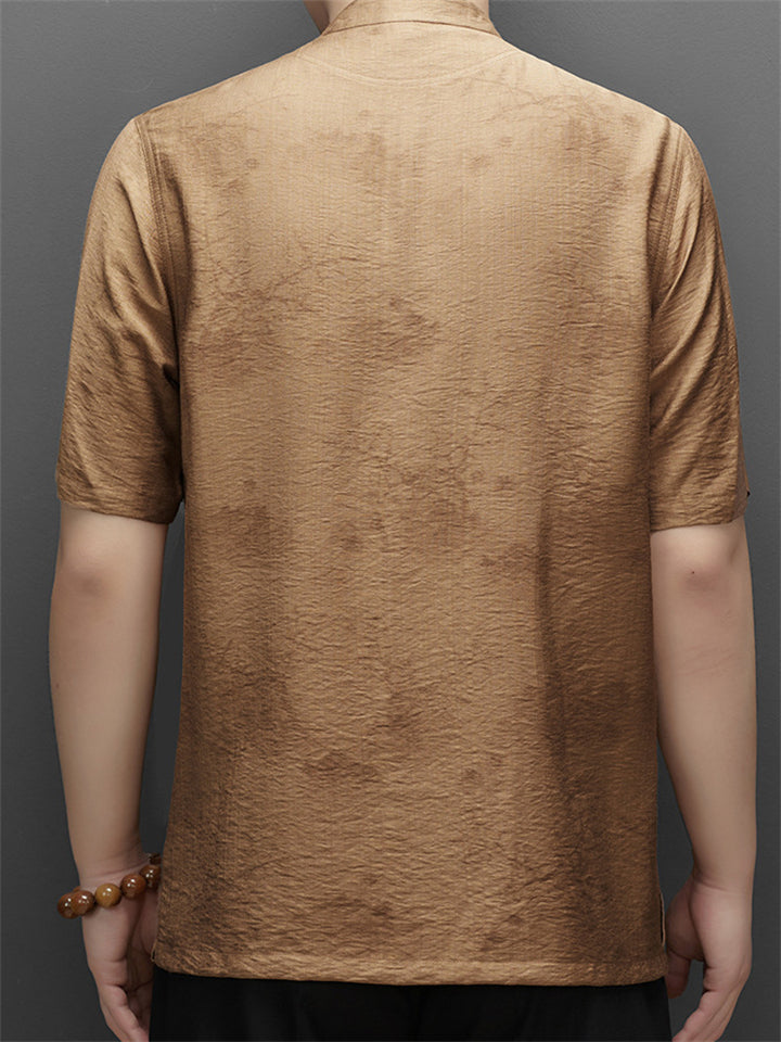 Men's Chinese-style Stand Collar Short Sleeve Pockets TangSuit Shirt