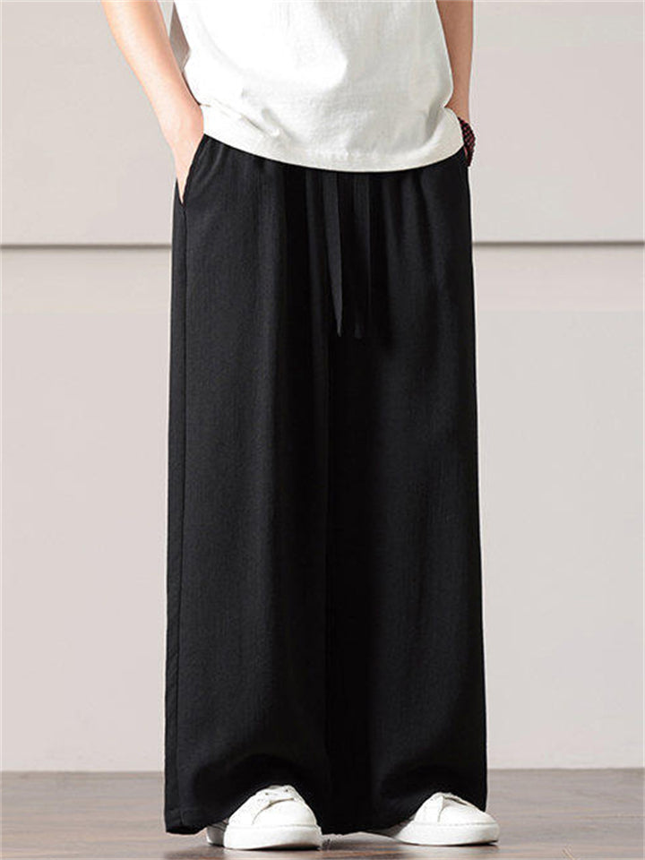 Men's Solid Color Cotton Linen Loose Wide Leg Pants