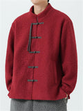 Fleece Mandarin Collar Coat for Men with Traditional Chinese Buttons