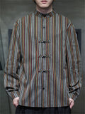 Chinese Style Men's Contrast Color Stripe Long Sleeve Shirts