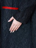 Vintage Black Tassel Design V Neck Jacquard Overcoat for Women