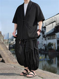 Oriental Style Cardigan Top and Wide Leg Pleated Pants Set for Men