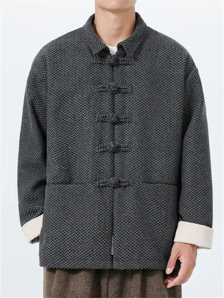 Men's Autumn Chinese Style Solid Color Geometric Texture Tangsuit Jackets