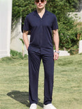 Men Comfy Breathable Ice Silk 2 Piece Short Sleeve Shirt Pants Outfits