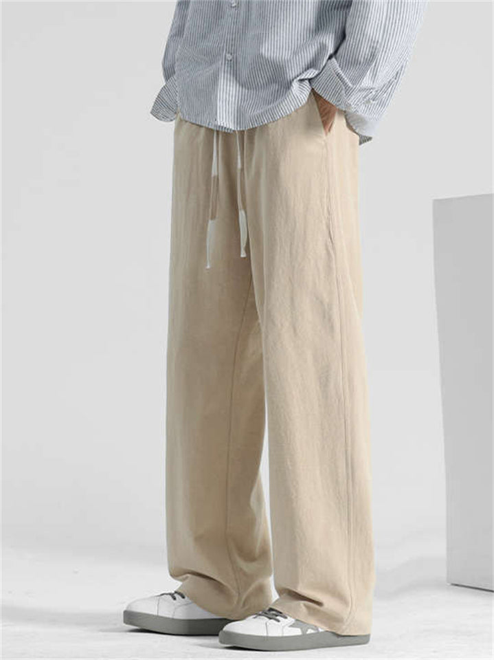 Men's Summer Comfy Cotton Solid Color Wide Leg Straight Pants
