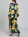 Women's Loose Flowers Print Side Split Maxi Dress