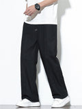 Men's Solid Color Drawstring Pleated Straight Pants