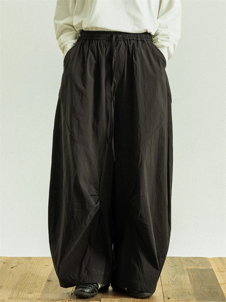 Men Quick Dry Wide Leg Pants Drawstring Elastic Waist Baggy Trousers