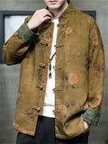 Men's Chinese Style Print Contrast Color Stand Collar TangSuit Jacket