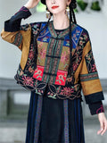 Women's Ethnic Style Patchwork Flowers Embroidered Frog Button Jacket