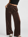 Women's Solid Color Velvet Drape Wide Leg Drawstring Pants