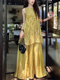 Women's Oriental Style Elegant Print Patchwork Sleeveless Dress