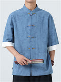 Men's Casual Chinese Style Print Stand Collar Tang Suit Shirt