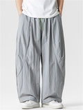 Men's Japanese Style Casual Solid Color Drawstring Wide Leg Pants