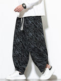 Men's Autumn Casual Texture Printed Wide Leg Carrot Cropped Pants