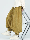 Male's Chinese Style Retro Solid Color Jacquard Wide Leg Bloomers Pants