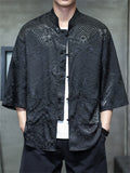 Men's Summer Casual Chinese Style Clouds Jacquard Half Sleeve TangSuit Shirt