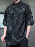Men's Chinese Style Tie-dye Jacquard Mandarin Collar Short Sleeve Shirts