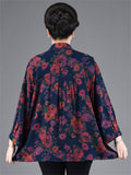 Women's Plus Size Summer Floral Print Lapel  3/4 Sleeve Shirt