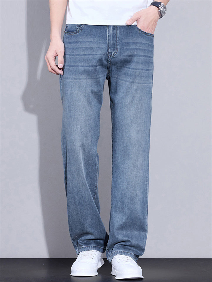 Mens Summer Vintage Wash Straight Leg Relaxed Fit Denim Jeans