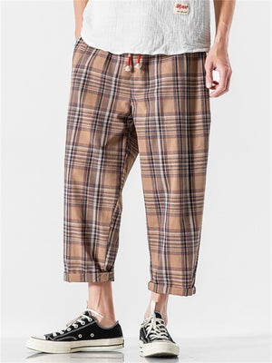 Men's Daily Wear Loose Summer Plaid Casual Pants