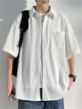 Summer Texture Print Button Up Half Sleeve Shirt for Men