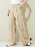 Casual Solid Color Elastic Waist Wide Leg Pants for Women
