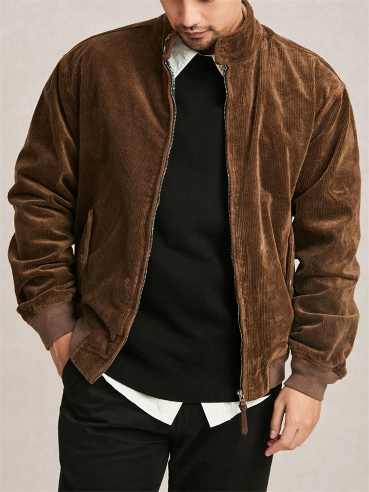 Men's Autumn Vintage Cotton Corduroy Long Sleeve Zip Up Coats