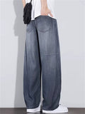 Mens Summer Drawstring Wide Leg Baggy Denim Scimitar Jeans