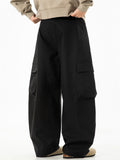Men's Retro Japanese Style Pleated Pockets Wide Leg Scimitar Cargo Pants