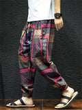Men's Cotton Linen Print Drawstring Jogger Pants