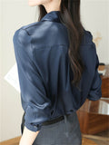 Ladies' Elegant Autumn OL Style Solid Color Long-sleeve Satin Shirts