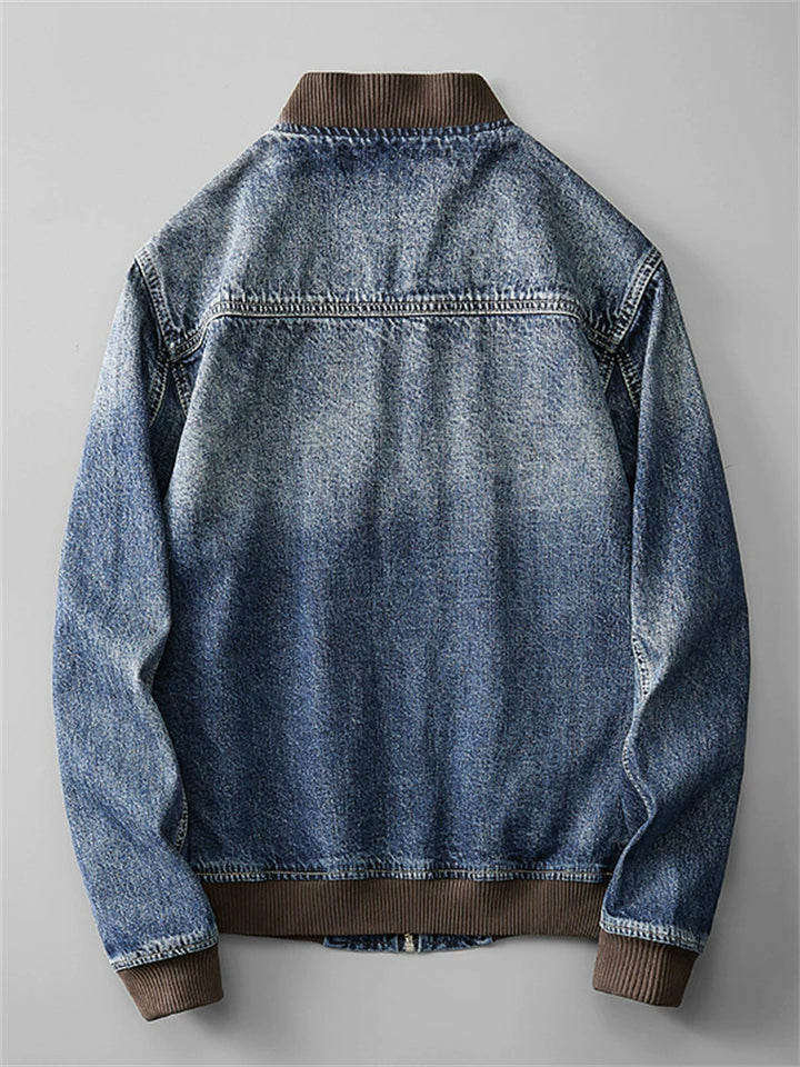 ‌Men's Casual Distressed Streetwear‌ Denim Bomber Jackets with Pockets