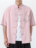 Men's Summer Leaves Embroidery Stand Collar Tang Suit Shirts