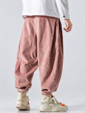 Men Corduroy Harem Pants Drawstring Baggy Tapered Trousers