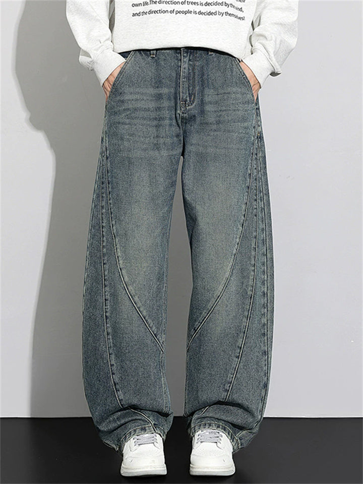 Men's Fashion Streetwear Loose Straight Denim Scimitar Pants